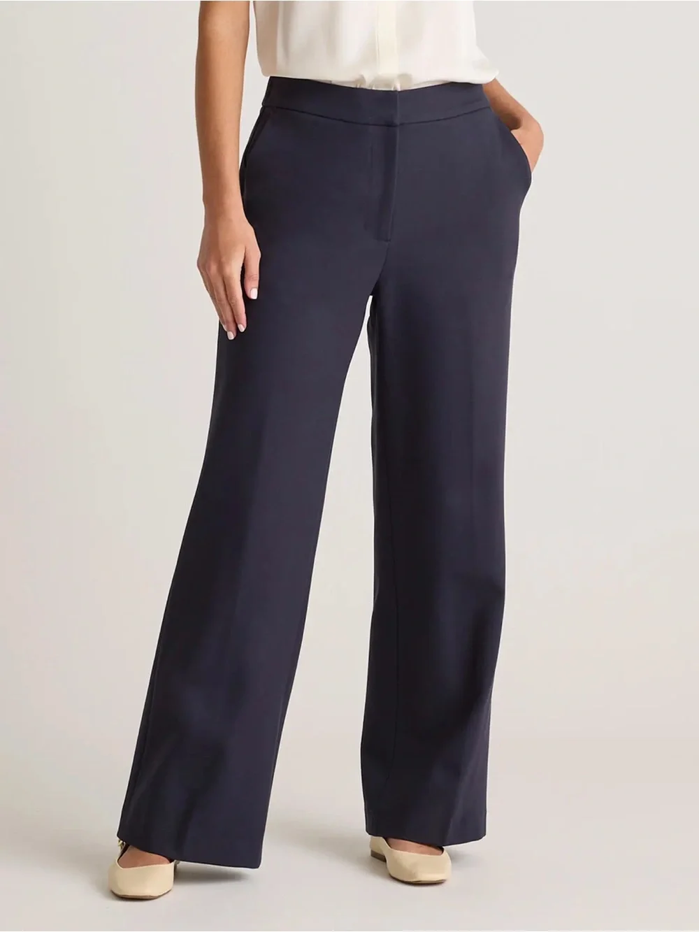 Quince Ultra-Stretch Ponte Trouser Pants in Navy Blue